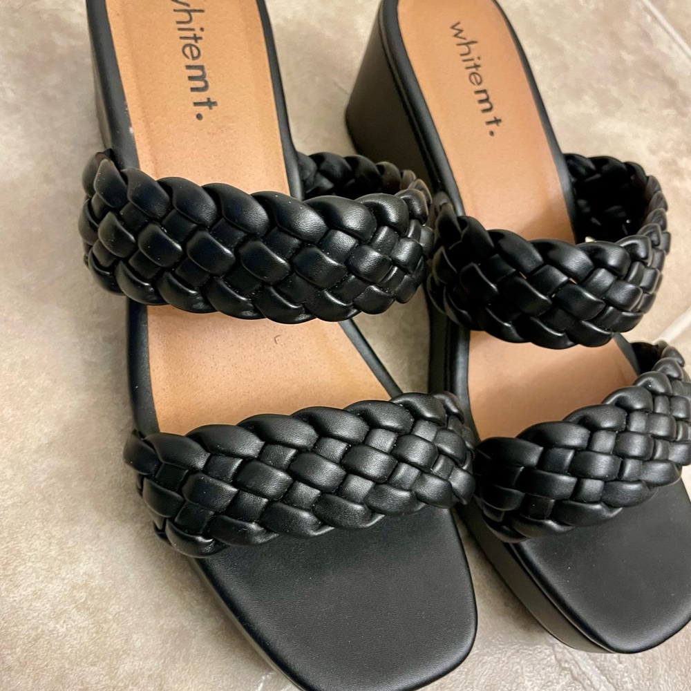 Black Braided Wedge Sandals - Picture 2 of 5